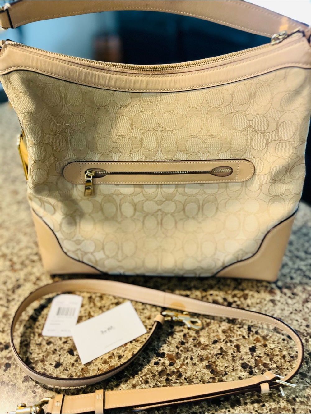 Coach Signature Canvas Hobo Shoulder Bag in Beige and Tan - Picture 2 of 10